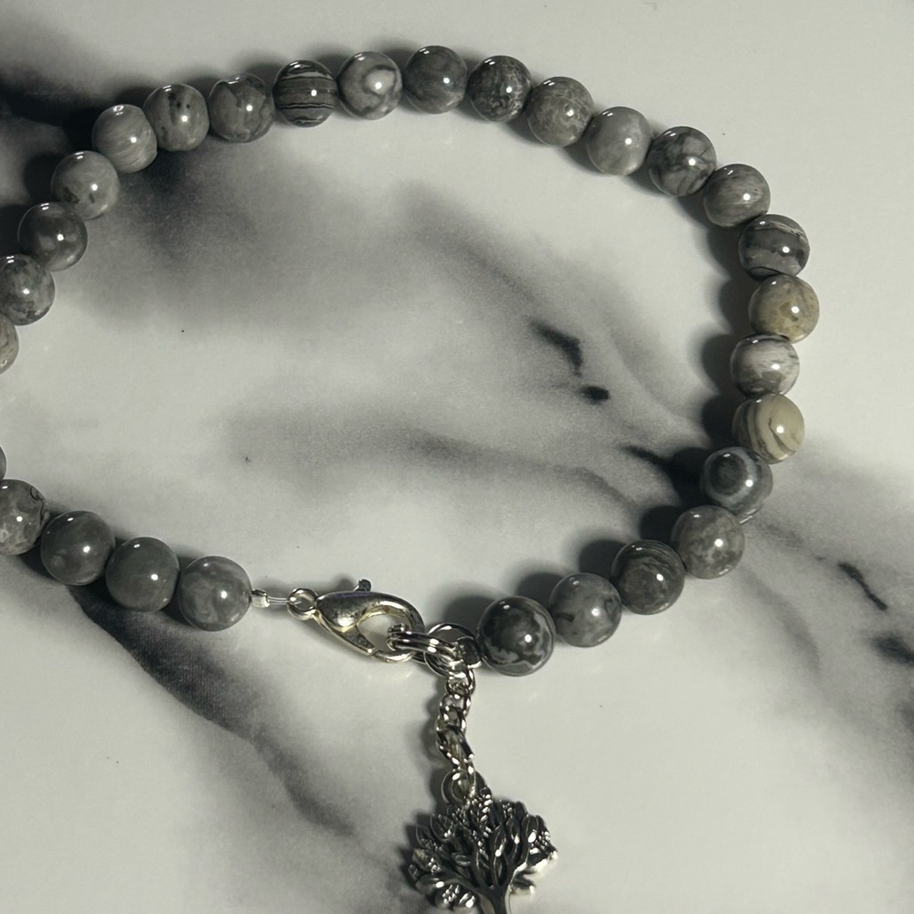 Gray Jasper Bracelet with Tree of Life Charm